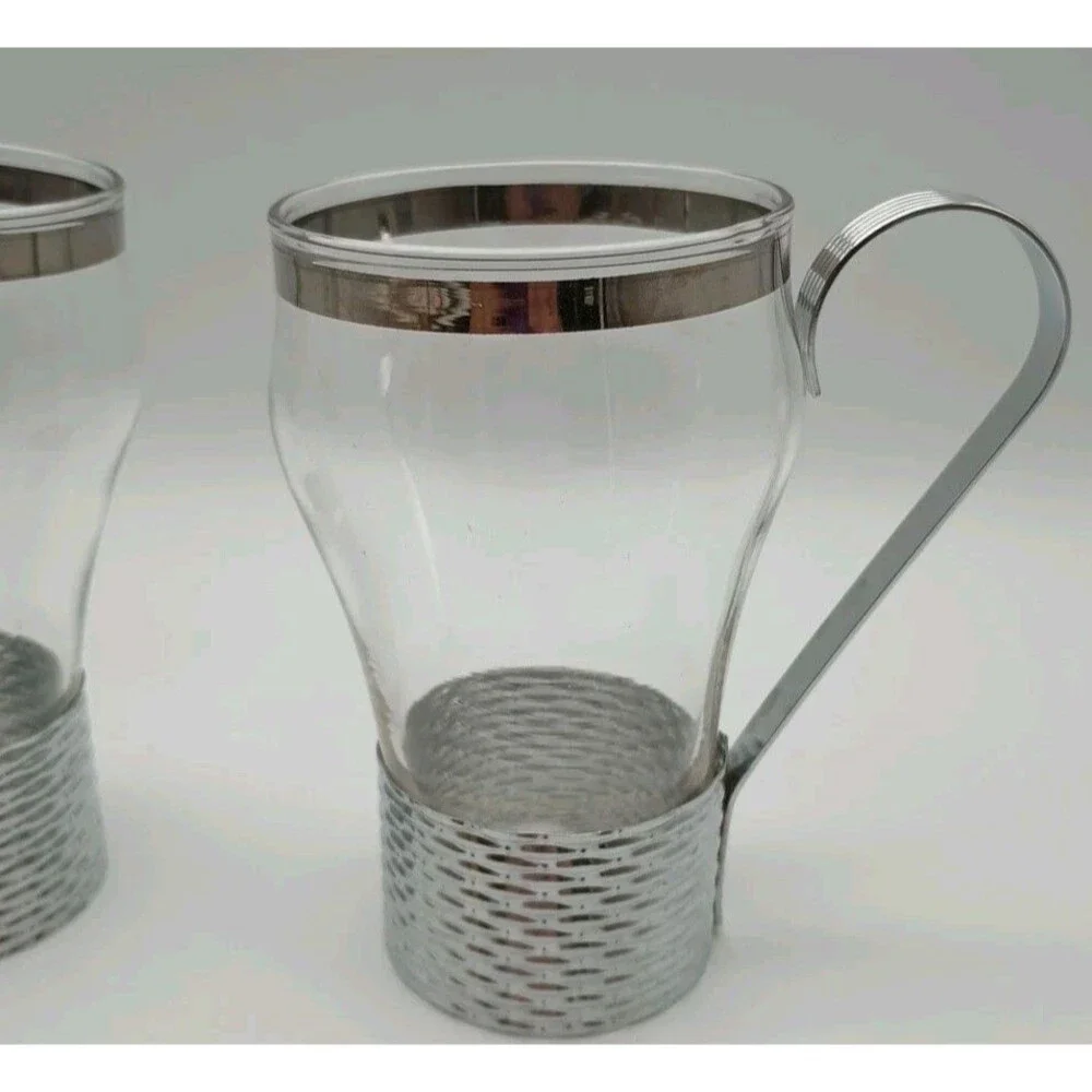 Vtg Federal Soda Fountain Glass Silver Basket Weave Holder Handle Removable